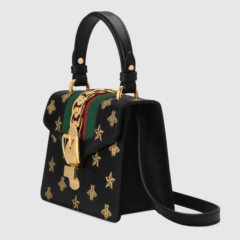 Gucci Sylvie Bee Star Mini Shoulder Bag 470270 Black